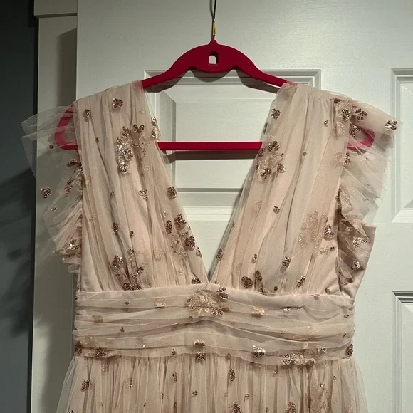 Soieblu gown size large (8/10). Pale pink with gold glitter flowers and hearts - Picture 2 of 10